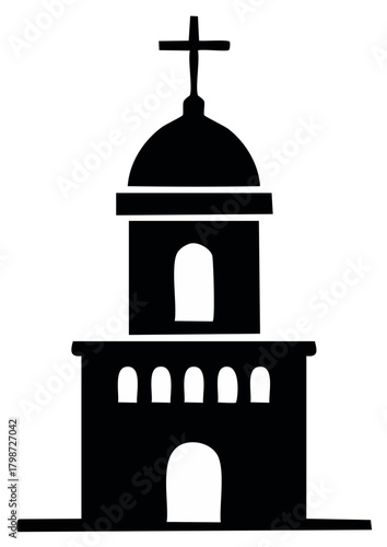 Simple Illustration of a Church with Cross, Religious Symbolism and Architecture