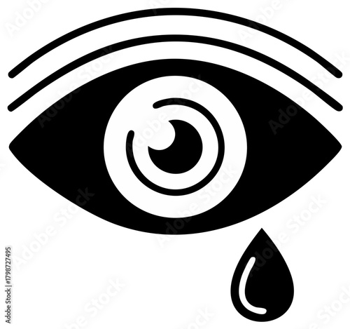 Stylized Black and White Eye with Tear Droplet Icon