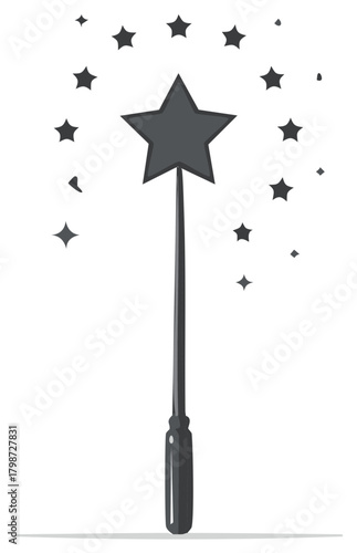 Magic Wand with Star Sparkles Illustration Conjuring Magic Symbolism Design