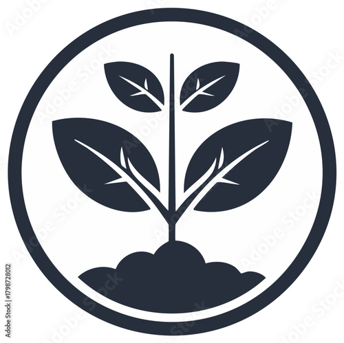 Stylized plant sprout growing from soil within a circle emblem logo