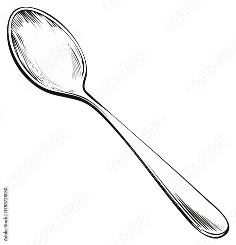 Elegant single spoon line art engraving style isolated kitchen cutlery drawing