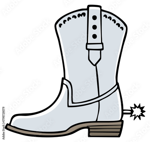 Cartoon Cowboy Boot Illustration with Spur Depicting Western Symbolism in Style