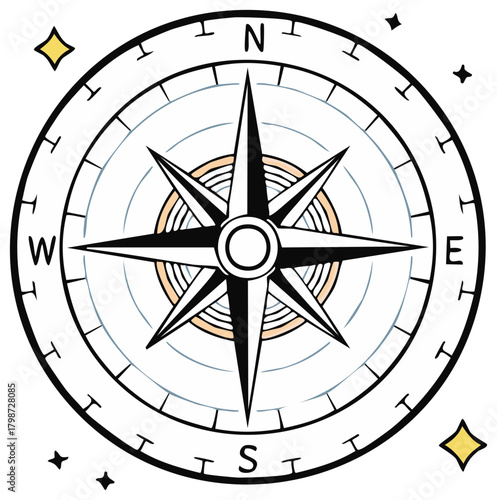Stylized Compass Rose Directional Guide Navigation Adventure Symbol