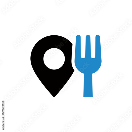 Restaurant Location Pin with Fork Icon.