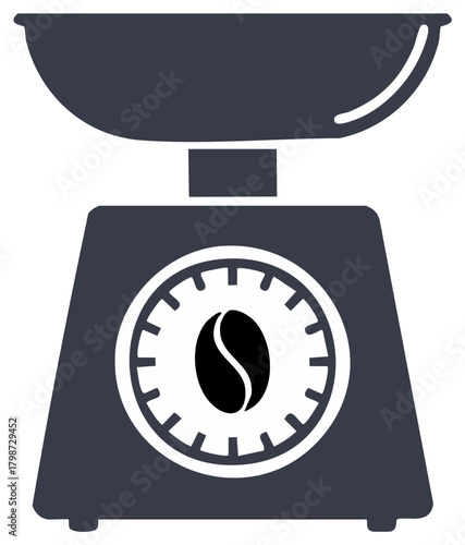 Analog kitchen scale with coffee bean symbol flat vector icon for measuring and brewing