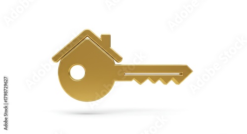 Golden House Key Symbolizing Real Estate and Home Ownership.