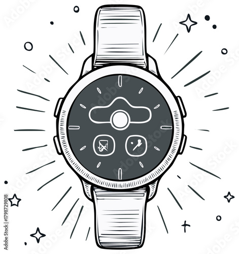 Digital fitness smartwatch in graphic design style illustration