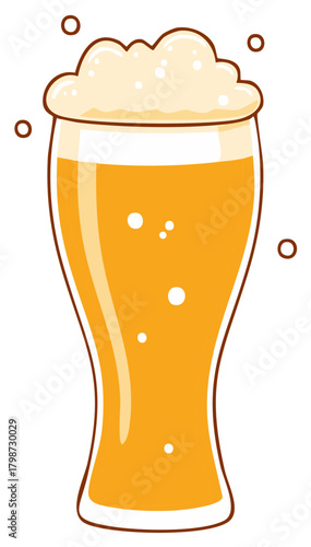 Cartoon pint of beer with foam and bubbles, simple illustration for beverage design