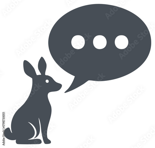 Rabbit or Hare Silhouette with Speech Bubble and Three Dots Icon for Communication
