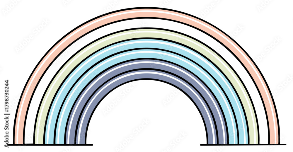Obraz premium Simple Rainbow Illustration with Pastel Colors and Black Outline Cartoon Style