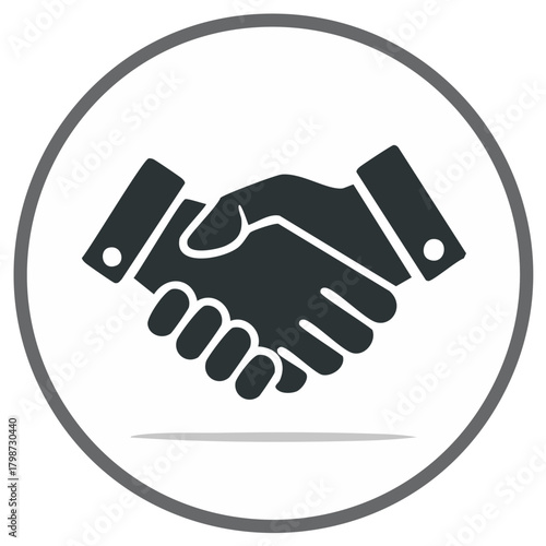 Business Partnership Icon, Agreement Handshake Symbol in Circle Shape. Corporate Collaboration Deal Signing Vector.