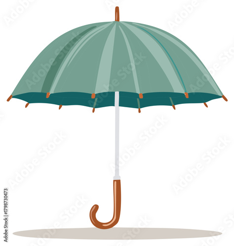 Elegant Teal Umbrella with Wooden Handle, Stylish Weather Protection Accessory, Rain Gear, Isolated