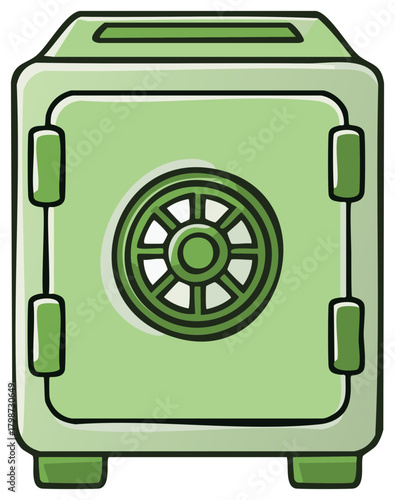 Vintage Green Safe Deposit Box with Combination Lock Illustration