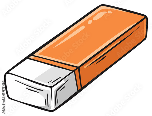 Orange and white rubber eraser with black outline illustration