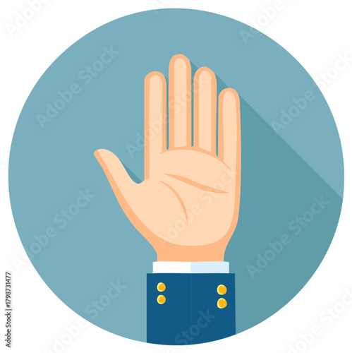 Illustrated Open Hand Gesture Signaling Stop or Hello in Flat Design Style