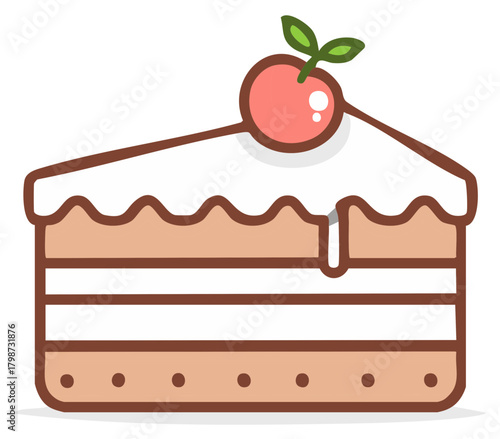 Cake Slice with Cherry on Top Graphic Food Dessert Pastry Layered