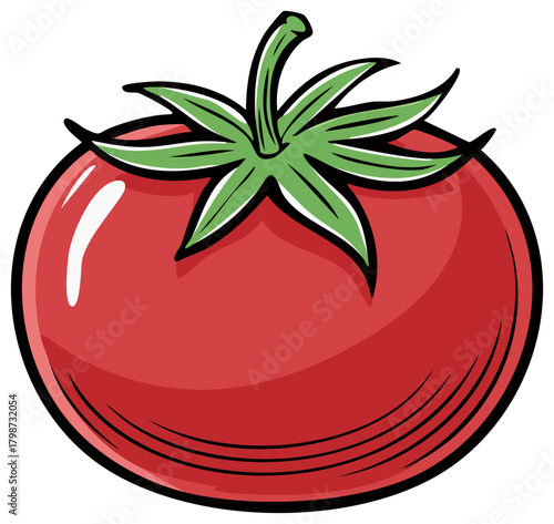 Vivid red ripe tomato with green stem a healthy vegetable illustration