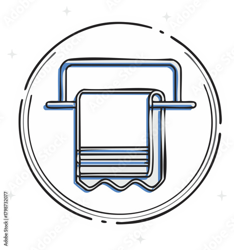 Doodle style icon of a fresh bath towel hanging on a bathroom rack