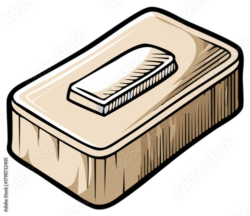 Stylized Cartoon Butter Dish Illustration with Lid and Handle, Beige and White Color Palette