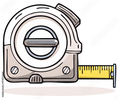 Cartoon tape measure tool with extended yellow measuring tape