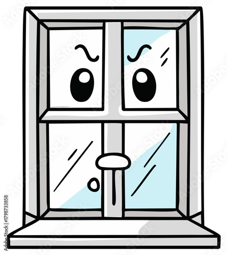 Cartoon Window with Face Expression Sadness Cartoonish Style