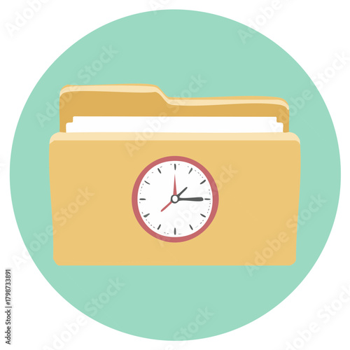 Time Management and Deadline Concept with Document Folder and Clock Flat Icon