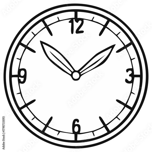 Hand Drawn Clock Face Showing Time with Numerals and Hands