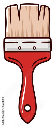 Paintbrush illustration featuring red handle and beige bristles, isolated on white.