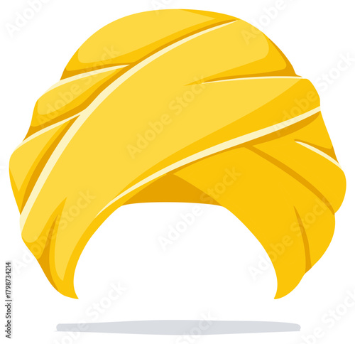 Vibrant yellow traditional turban headdress. Vector illustration of a cultural accessory.