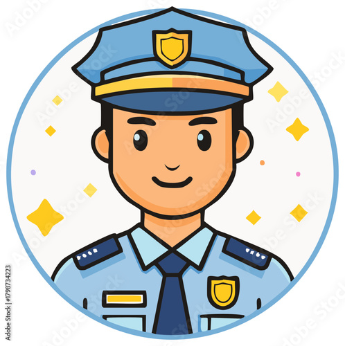 Friendly cartoon police officer man in uniform avatar icon illustration