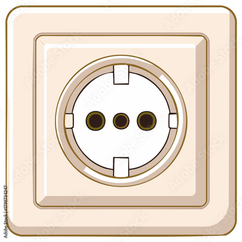 Isolated vector illustration of a beige European electrical wall power outlet for home energy supply