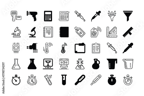 Various laboratory equipment icons set  and Transparent Background
