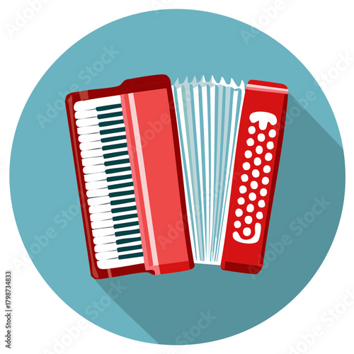 Red Accordion Flat Vector Icon Circular Musical Instrument Illustration