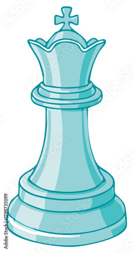 Stylized blue glass chess king piece with crown and cross