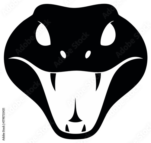 Black silhouette snake head with visible fangs, dangerous predator, venomous wildlife