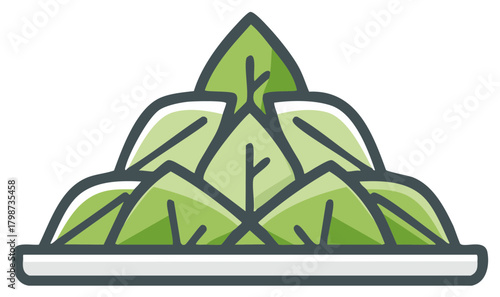 Fresh green leafy vegetables piled high on a plate, representing healthy eating and organic nutrition icon