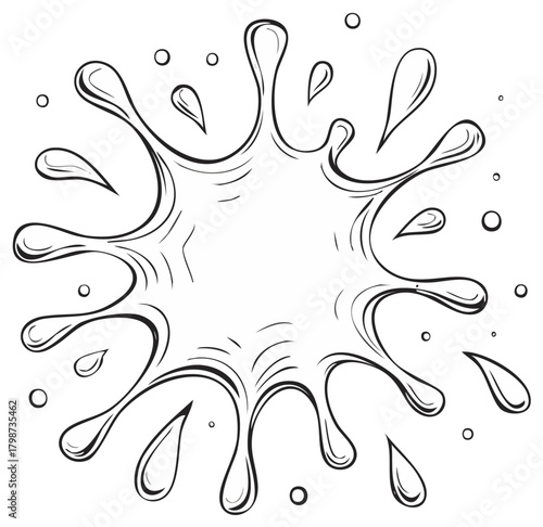 Graphic Black and White Water Splash with Droplets and Bubbles