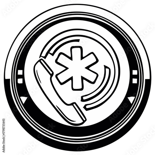 Emergency call icon with star of life and telephone handset symbol