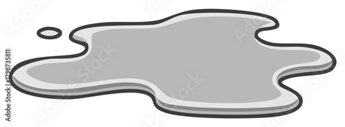 Gray liquid puddle with a small drop, clean illustration, minimalist design, abstract form