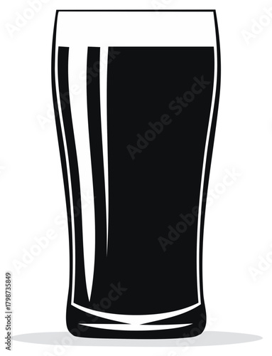 Pint glass of dark stout vector illustration, black and white silhouette
