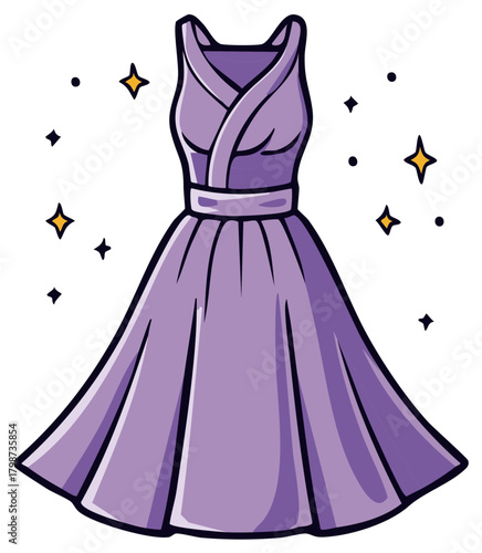 Cartoon illustration of a lavender dress with a sparkle design.