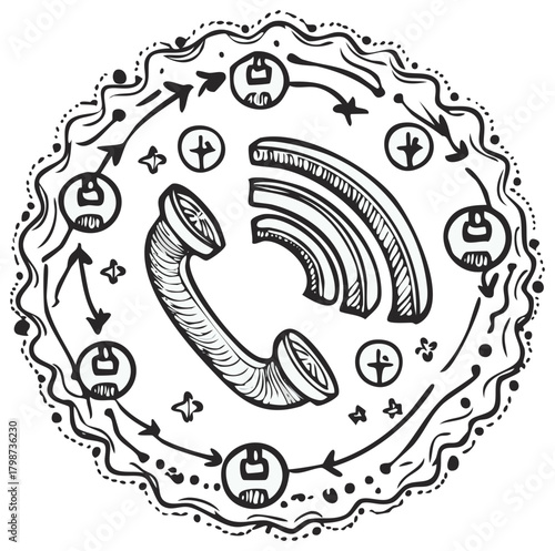 Vintage Telephone Handset within Decorative Circular Frame Communication Concept