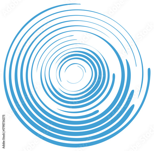Abstract Blue Circular Flow with Concentric Swirls and Ripples Graphic on White Background