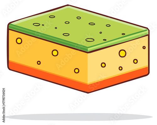 Colorful layered cleaning sponge block with holes kitchen household item illustration