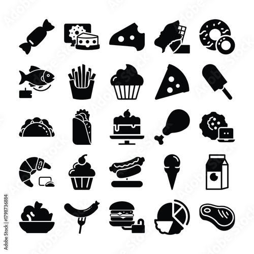 Collection of various food item icons and Transparent Background