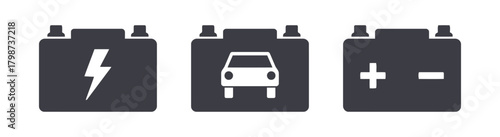 car battery, battery, automotive, power, energy, electricity, icon, set, lightning bolt, car symbol, plus, minus, positive, negative, terminal, charge, voltage, electrical, component, vehicle, technol