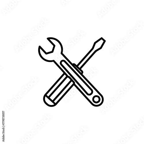 Illustration of a crossed wrench and screwdriver representing tools and repair equipment icon design concept