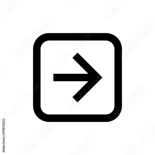 Right arrow inside rounded square in black outline indicating direction or navigation interface element