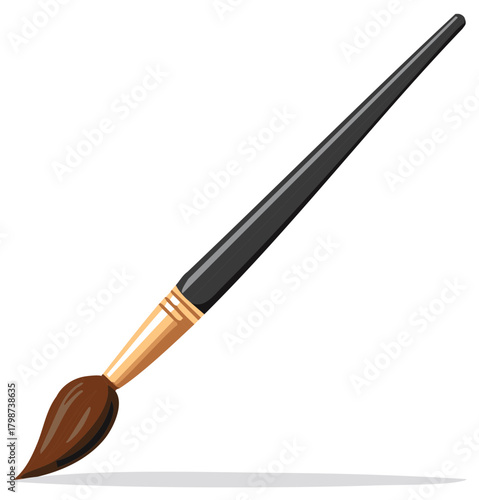 Creative art brush vector illustration with dark handle and natural bristles for artists