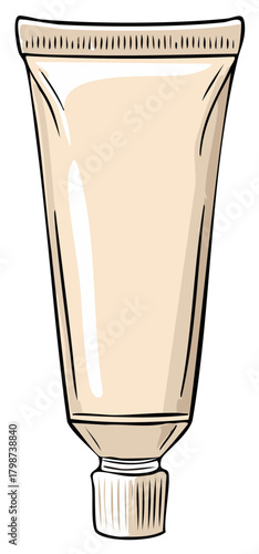 Beige Cosmetic Tube Packaging for Lotion, Cream, Ointment, Balm, or Topical Medication with Detailed Lines